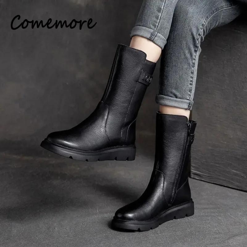 Botas de media caña para mujer Comemore Zapatos para mujer Piel Marrón Moda 2024 Botín de media caña Novedades Botines de entretiempo Otoño Calzado