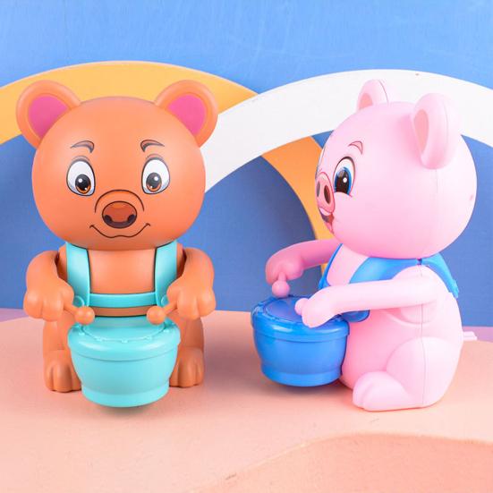 Cartoon Aufziehspielzeug Keine Batterie erforderlich Interessanter Bär Schweinchen Panda Frosch Trommelspielzeug Unterhaltung Füllstoff Aufzieh-Trommel Jungen Mädchen