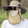 Men's Outdoor Sun Protection Hat Removable Face Cover Breathable Fishing Bucket Hat Wide Brim Labor Sunshade Cap for Hiking Camping