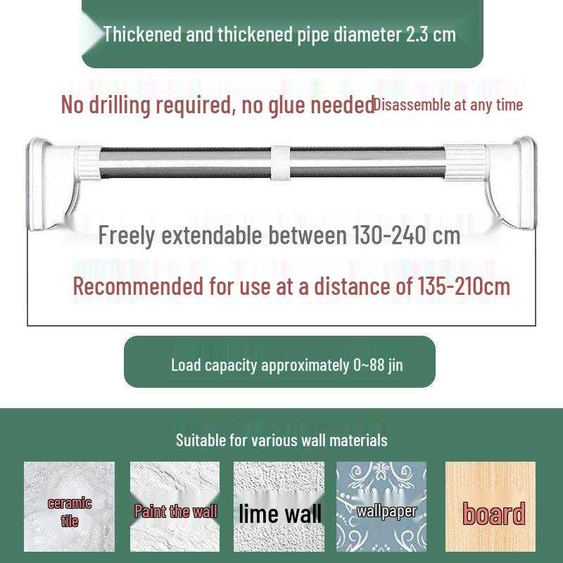 No-Drill Telescopic Clothes Drying & Hanging Rod - Anti-Slip Shower, Curtain & Wardrobe Solution