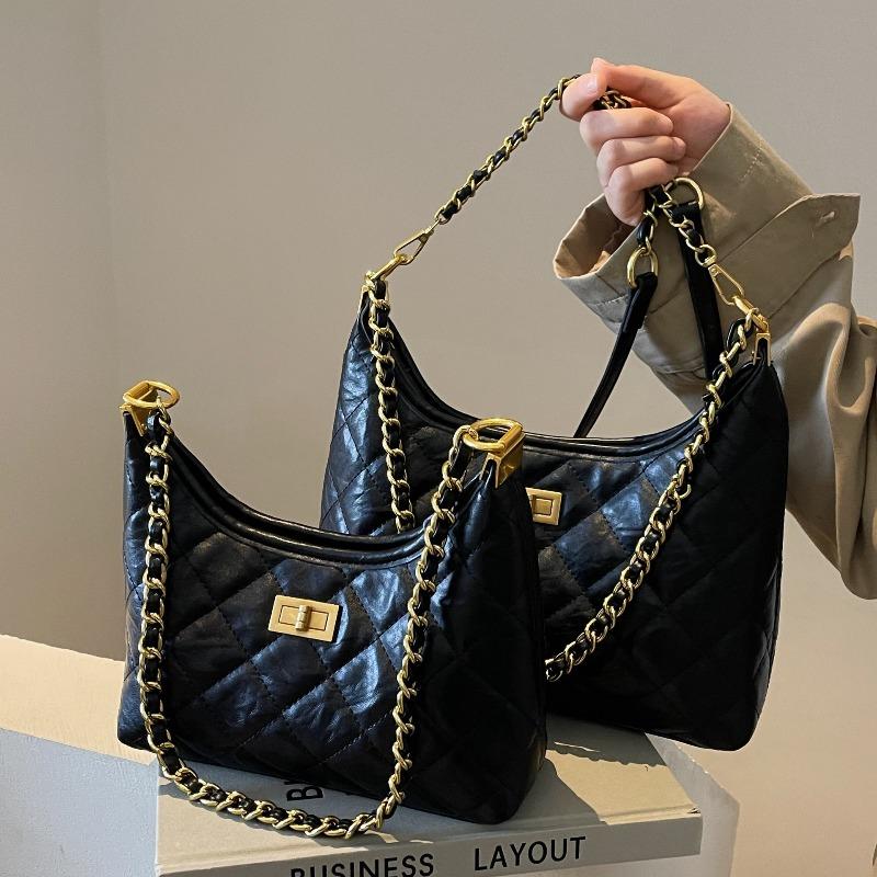 Retro Diamond Small Fragrant Chain Tote Bag Women's New Commuter Versatile Underarm Bag Shoulder Bucket Bag