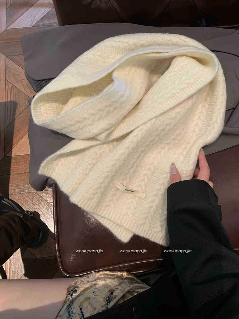 Winter Wool Soft Waxy Scarf Women'S Knitting Solid Color Retro Warm Thickened Windproof Shawl