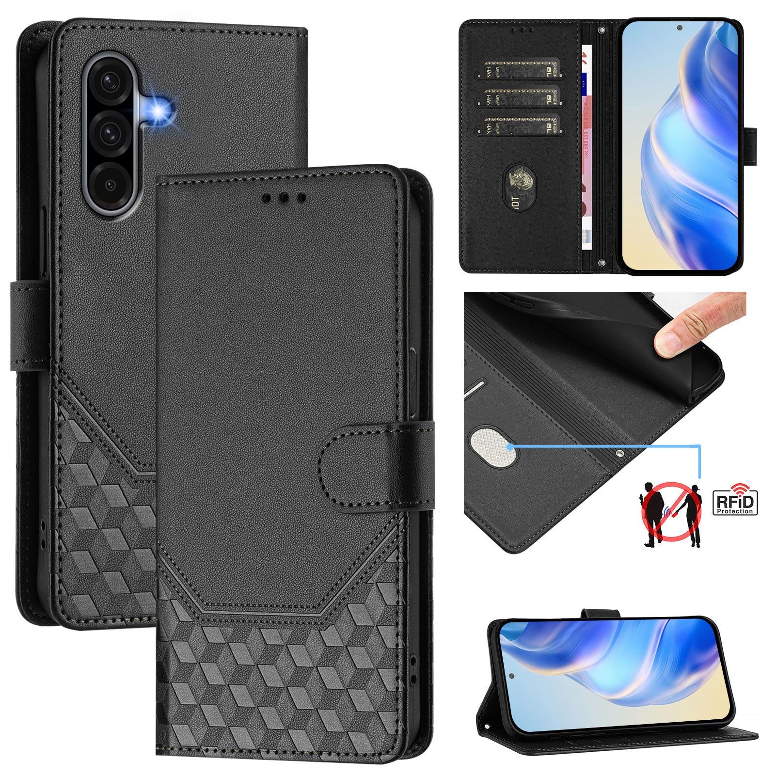 

For Samsung Galaxy A36 5G Case Imprinted Honeycomb RFID Blocking Leather Phone Cover with Strap C