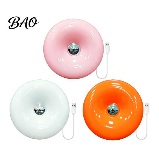 Small Space Lighting Donut Night Light, Wireless Rechargeable 2-in-1 Table Lamp with Touch Dimmer, Warm Orange Bedside Glow Wall Mountable Ambient for
