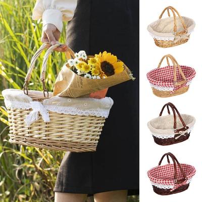 Multoclor Wicker Picnic Basket with Handle Large Capacity Wicker Woven Basket Weaving Design Handicraft Storage Basket Fruit