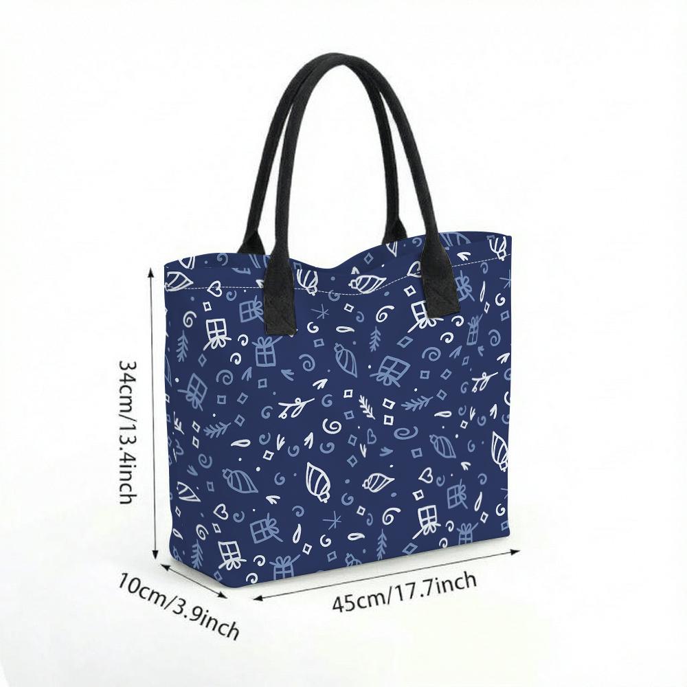  Blue Christmas Pattern Tote Bag Large Casual Handbag for Daily Shopping Travel Lightweight Reusable Shoulder Bag