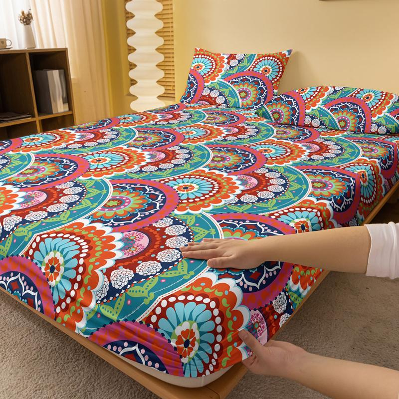 1 Cearșaf cu elastic simplu, modern, boem, imprimat, mat, Husă de pat imprimată pentru dormitor, Lenjerie de pat (Excluzând fetele de pernă)