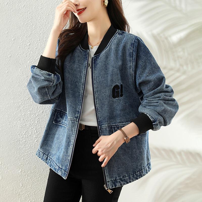 Retro denim baseball jacket women's spring new design sense loose and thin jacket top