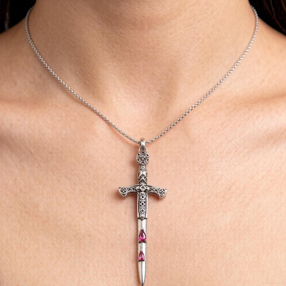 Sword Pendant Link Chain Necklace Summer New Fine Jewelry Europe 925 Silver Vintage Gift For Women Men