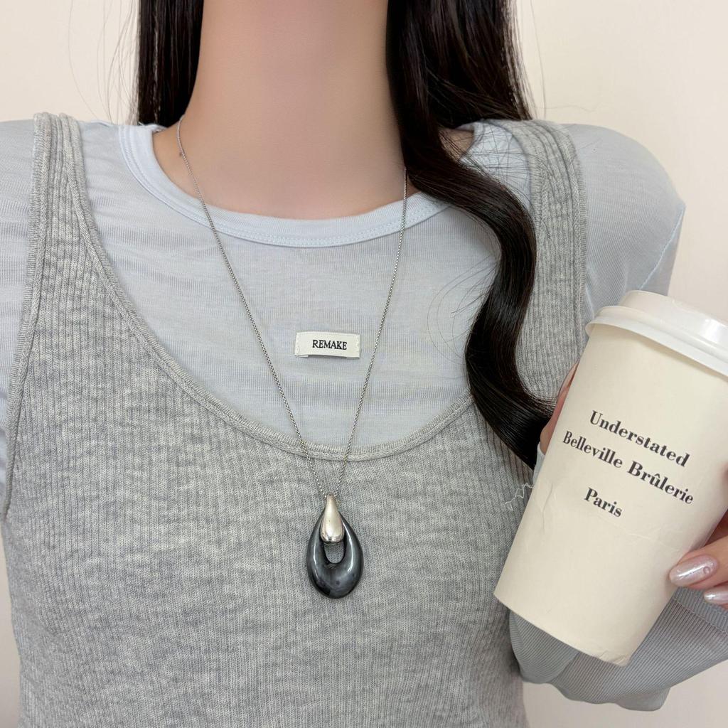 Dark Pattern Water Drop Tassel Pendant Necklace - Women's 2026 Light Luxury Fashion, Long Holiday Style