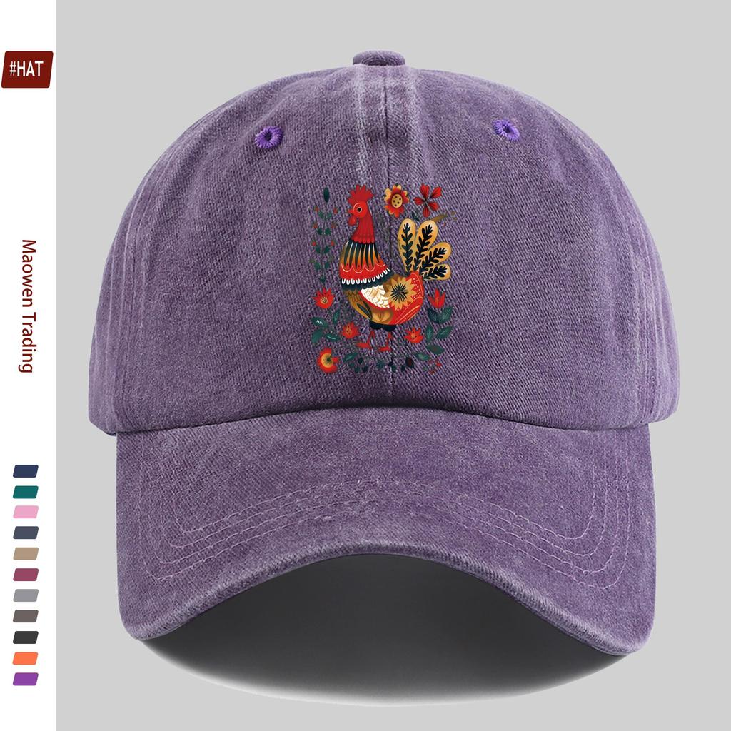 pc Chicken Print Baseball Cap Country Style Floral And Chicken Pattern Sun Hat Comfortable Lightweight Papa Cap Truck Driver