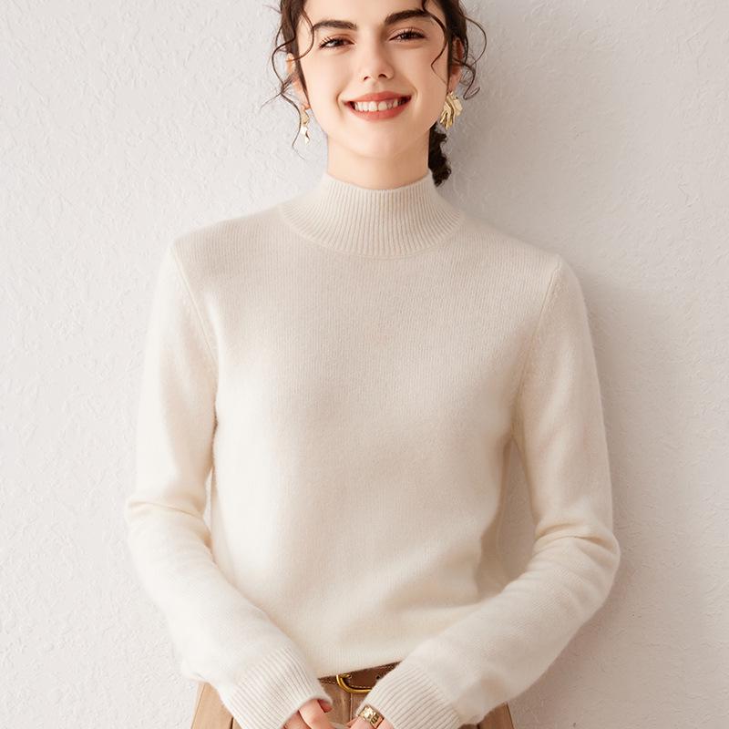 Women's Cashmere Knit Long Sleeve Base Layer Top - Warm, Loose, and Versatile for Autumn/Winter