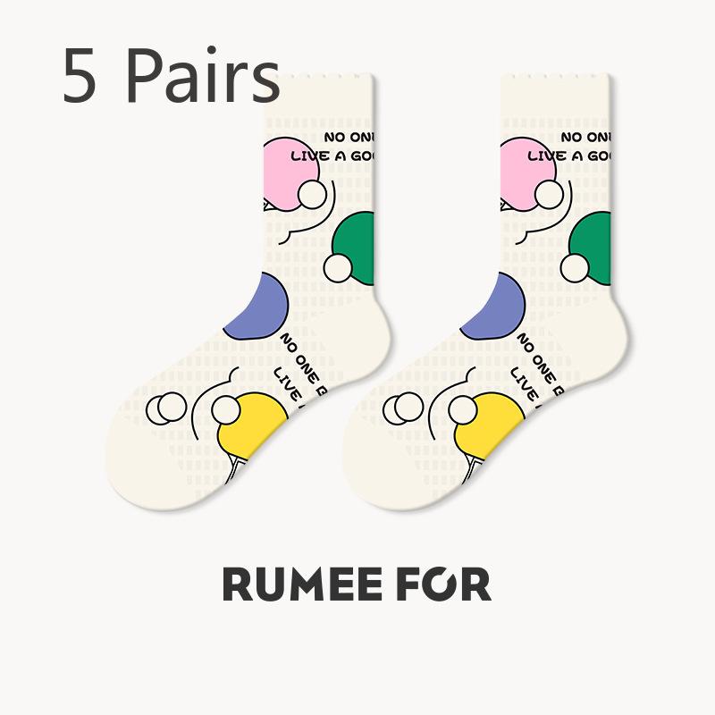 5 Pairs of Women's Spring Sports Street Mesh Style Mid Tube Socks