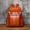 NZPJ Men's Genuine Leather Backpack Top-Grain Cowhide Flap Large Capacity Outdoor Travel Retro Casual Laptop Bag