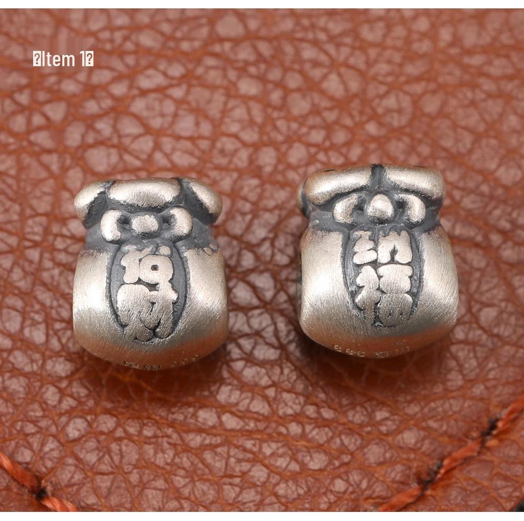 Sterling Silver S999 Wealth Attraction Beads - 3D Money Bag Design for DIY Bracelets