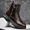 Autumn high top leather work boots Motorcycle boots retro British ankle boots shoes  D19