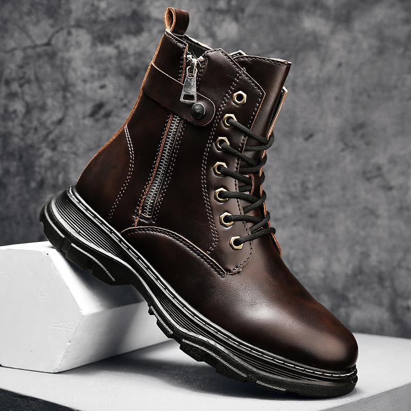 Autumn high top leather work boots Motorcycle boots retro British ankle boots shoes  D19