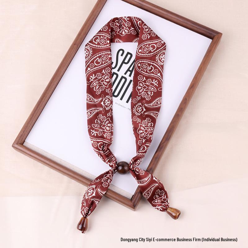 Luxury Silk Scarf Necklace: Beaded Cashew Flower Design, Adjustable for Neck or Hair