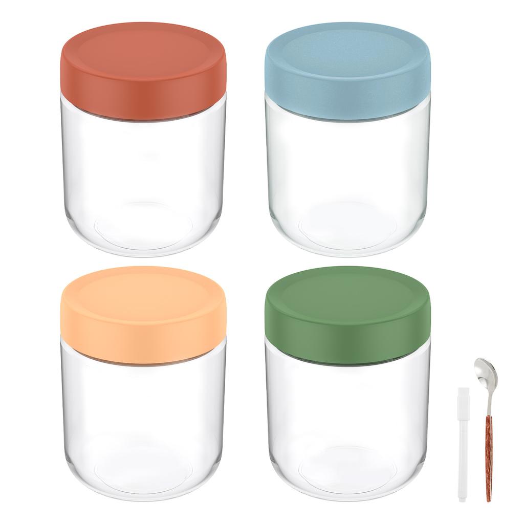 4Pcs 500ml Clear Glass Jars with Airtight Lids Oats Containers Stackable Wide Mouth Oatmeal Containers for Yogurt Pudding Jam