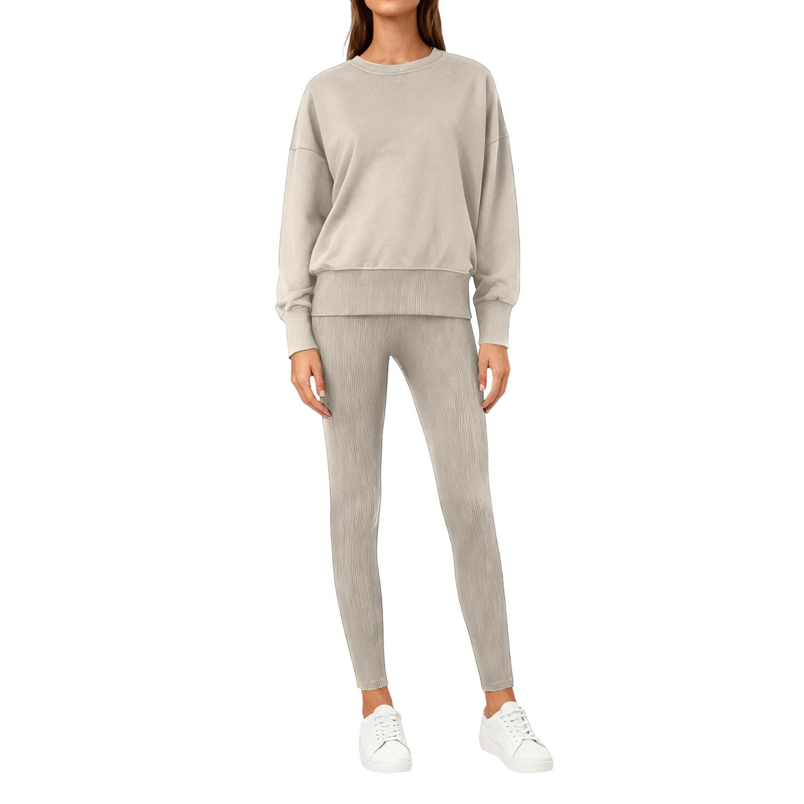 

Модный женский повседневный свободный топ с длинными рукавами и круглым вырезом, с разрезом, облегающие брюки, комплект с худи S