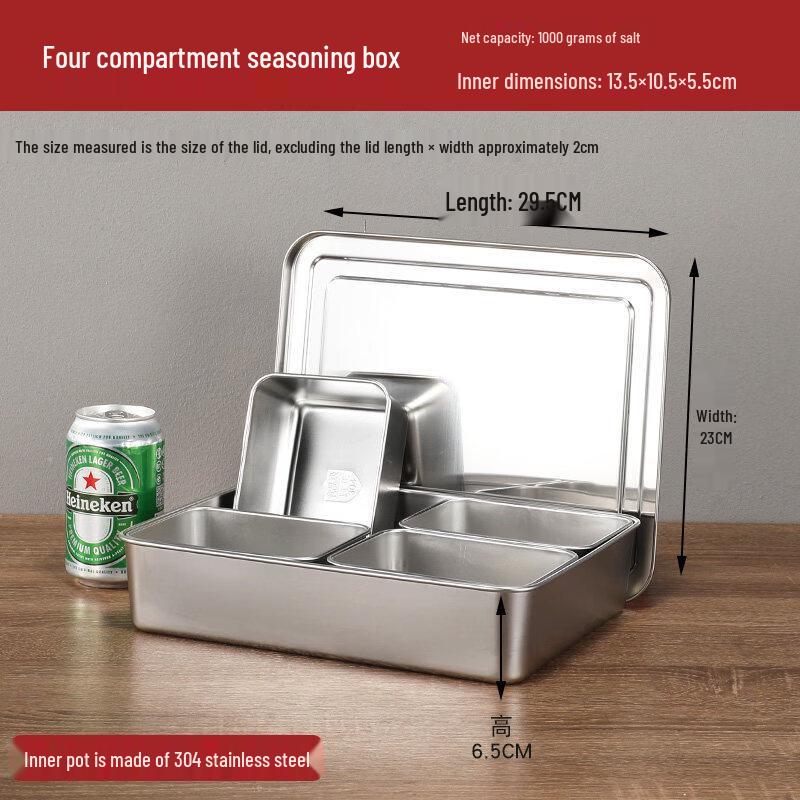 Anditai Commercial Stainless Steel Multi-Compartment Seasoning Box
