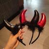 Cosplay Halloween Hair Band Black Feather Demon Hair Hoop Red Ox Horns Headband  Women Men