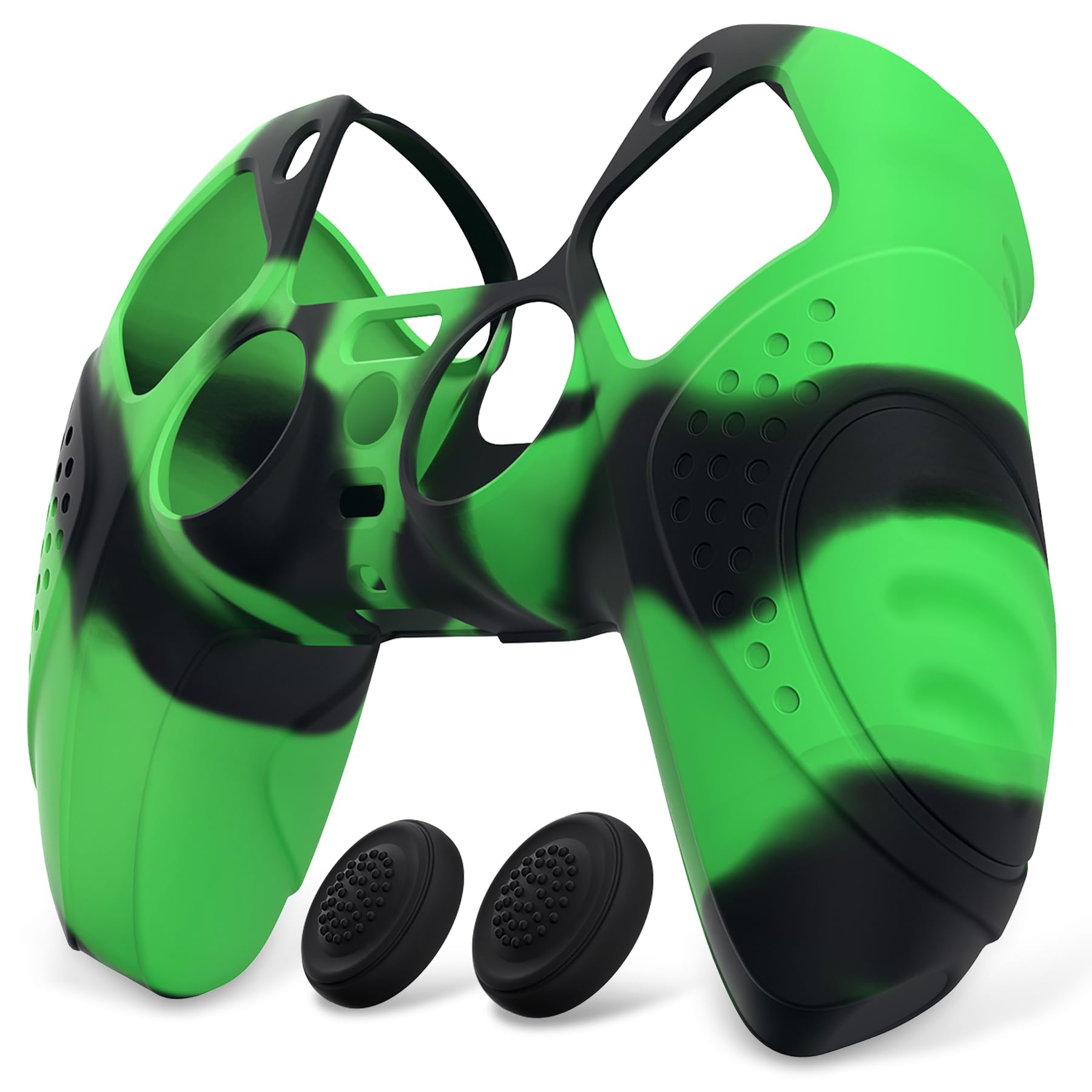 

eXtremeRate PlayVital protective cover for cover for ps5 with stick cap ps5, controller, [green & black]