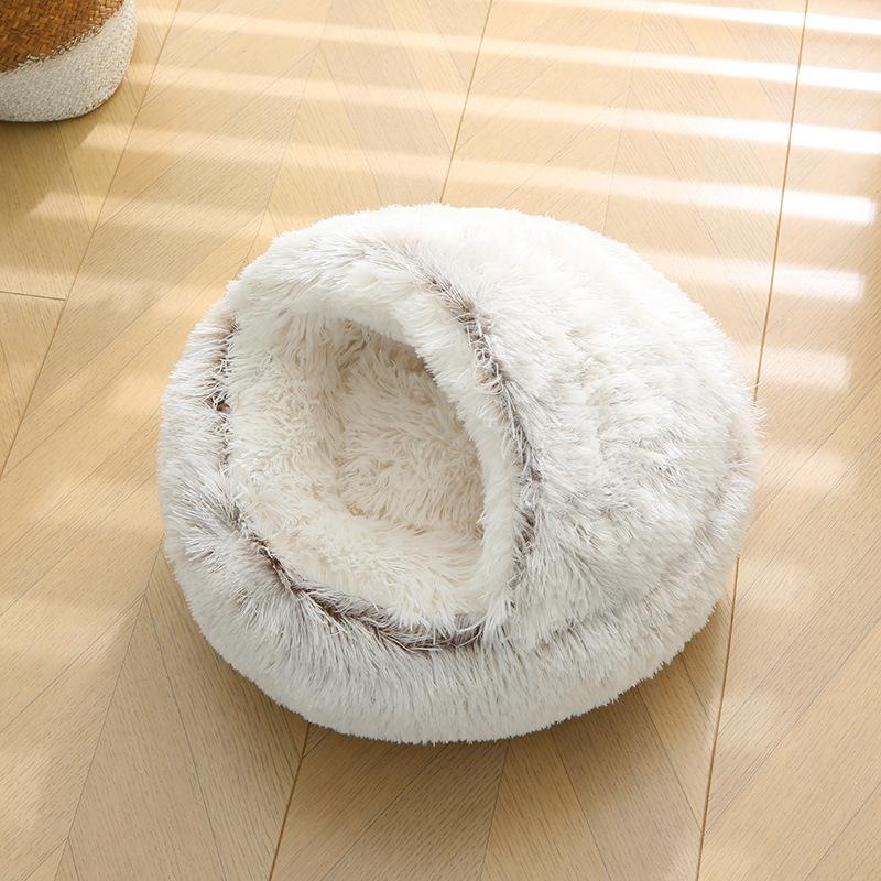 Cat Bed Plush Pet Cat Bed Dog Bed Warm Dog Bed Closed Cat Bed Shell Half Pack Round