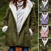 Women Winter Jacket Mid Length Coat Hooded Loose Plush Soft Thick Windproof Cold Resistant Long Sleeve Buttons Pockets Lady Fall Outerwear