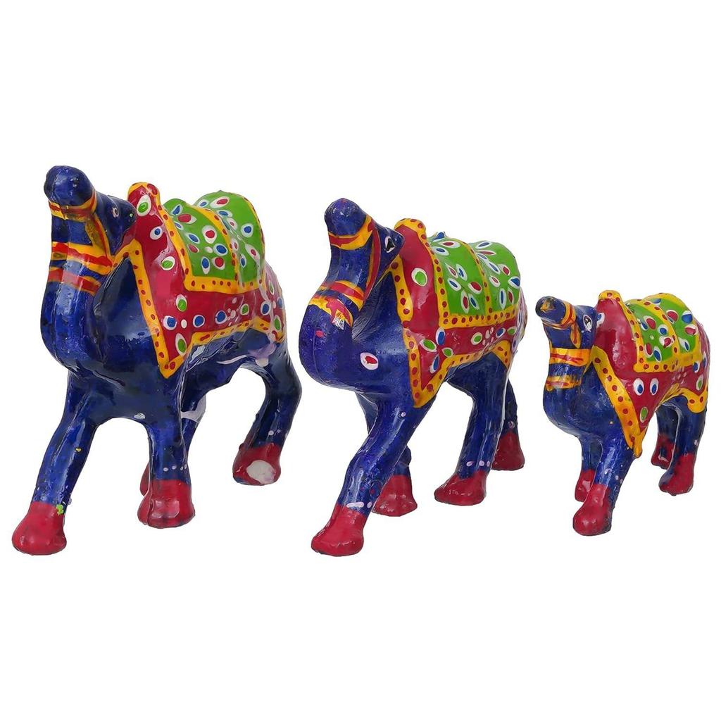Set of 3 Multicolor Handcrafted Camel Statues Animal Figurines Decorative Showpieces for Home,