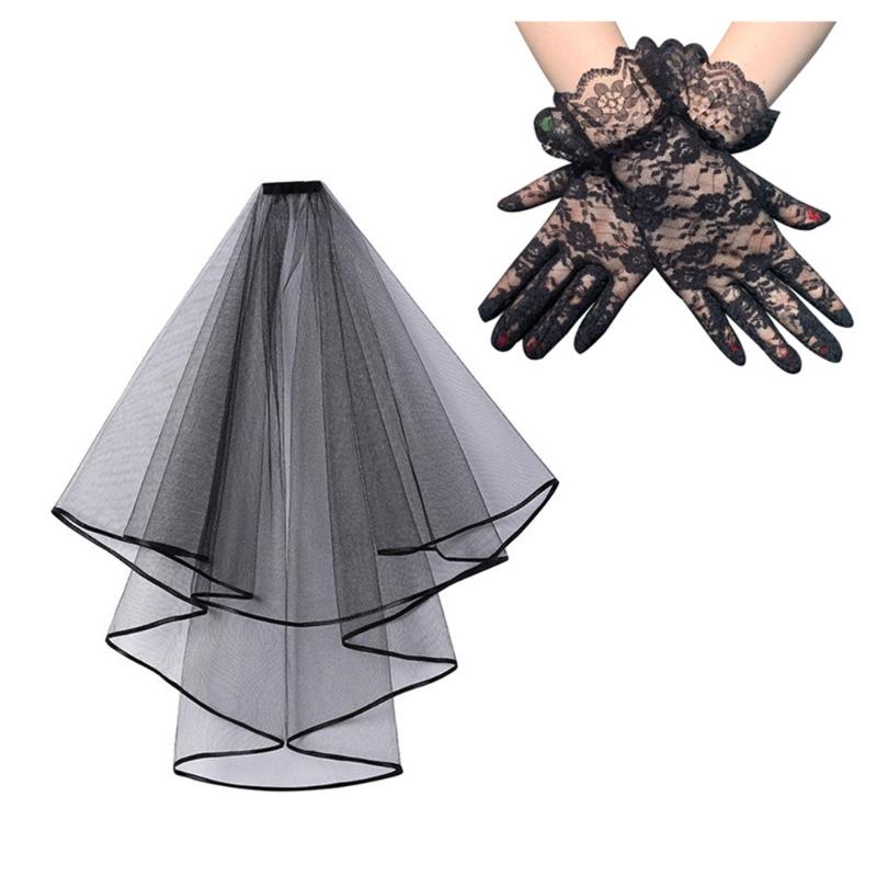 

Bridal Veil Lace Gloves Floral Tulle for Wedding Proms for Women and Girls 1920s Theme Musical Operas Dancing