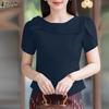 ZANZEA Damen Casual O-Ausschnitt Kurzarm Bluse mit Reißverschluss hinten