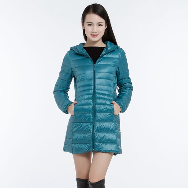 Pinghu leichte und dünne Daunenjacke Damen mittel und lang mit Kapuze Herbst und Winter neu schlank und leicht dünn große Größe Mantel