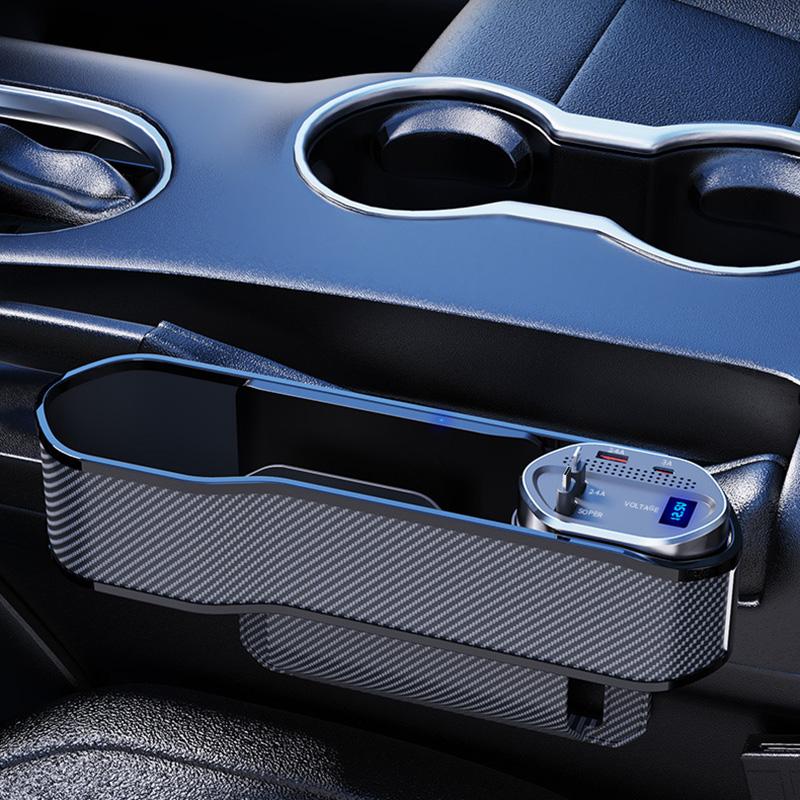 Universal Car Seat Gap Organizer With Cup Holder Auto Console Side Pocket With Wireless Charging For IOS TypeC Retractable Cable