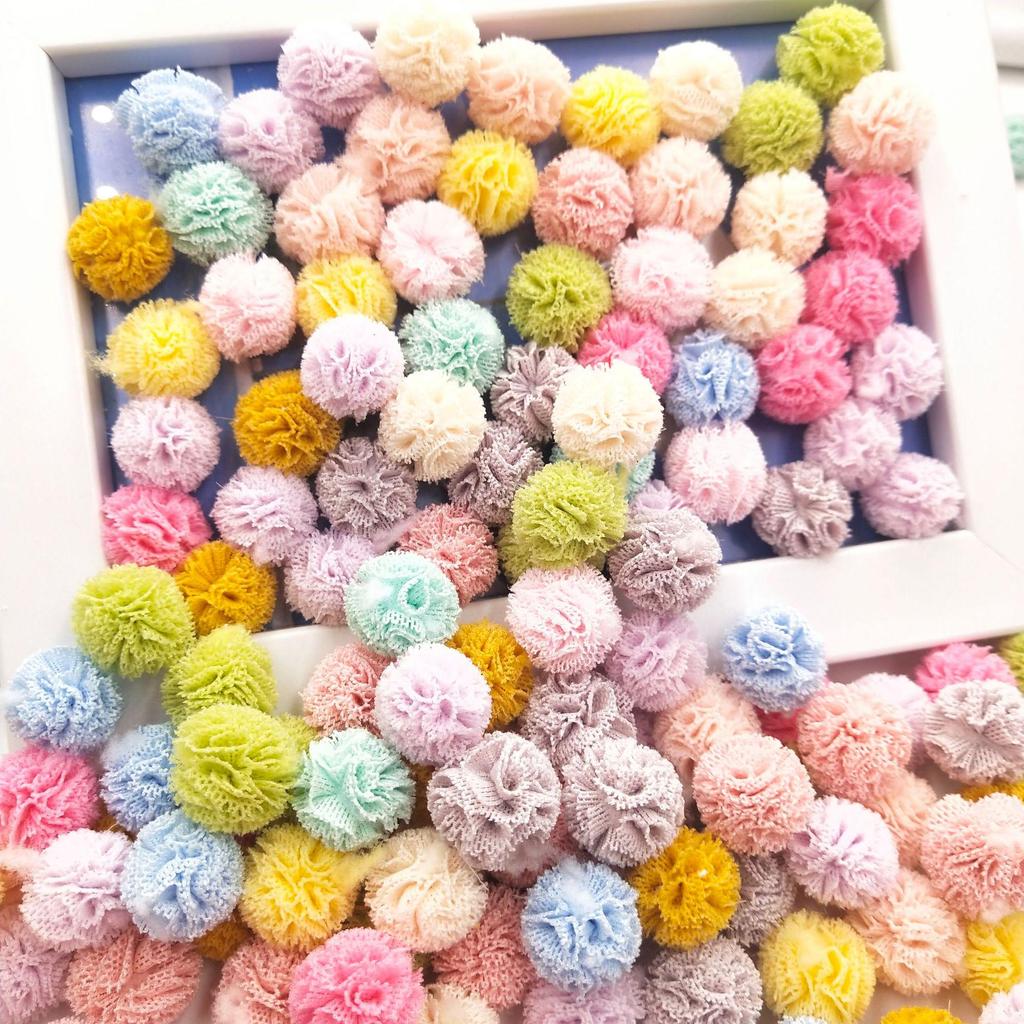 1,5 cm Doppelfarbiges Elastisches Netzblumen-Pompon-Spitzen-Haarschmuck, DIY Koreanischer Stil