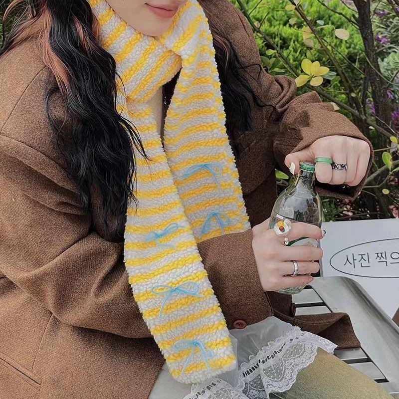 Japanese Korean Autumn Winter Girls' Lamb Wool Scarf Color Block Niche Dopamine Warm Neck Warmer