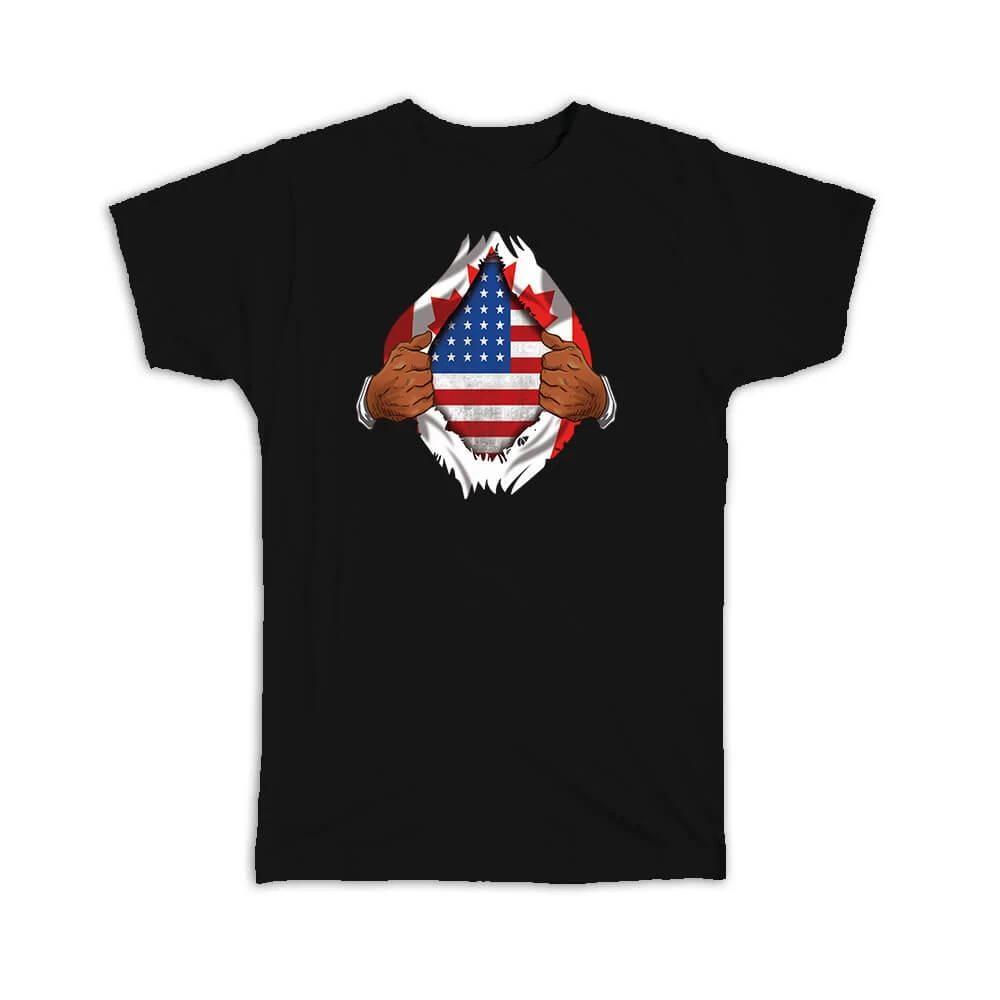 Gift T-Shirt : United States Canadian Flag Chest American M