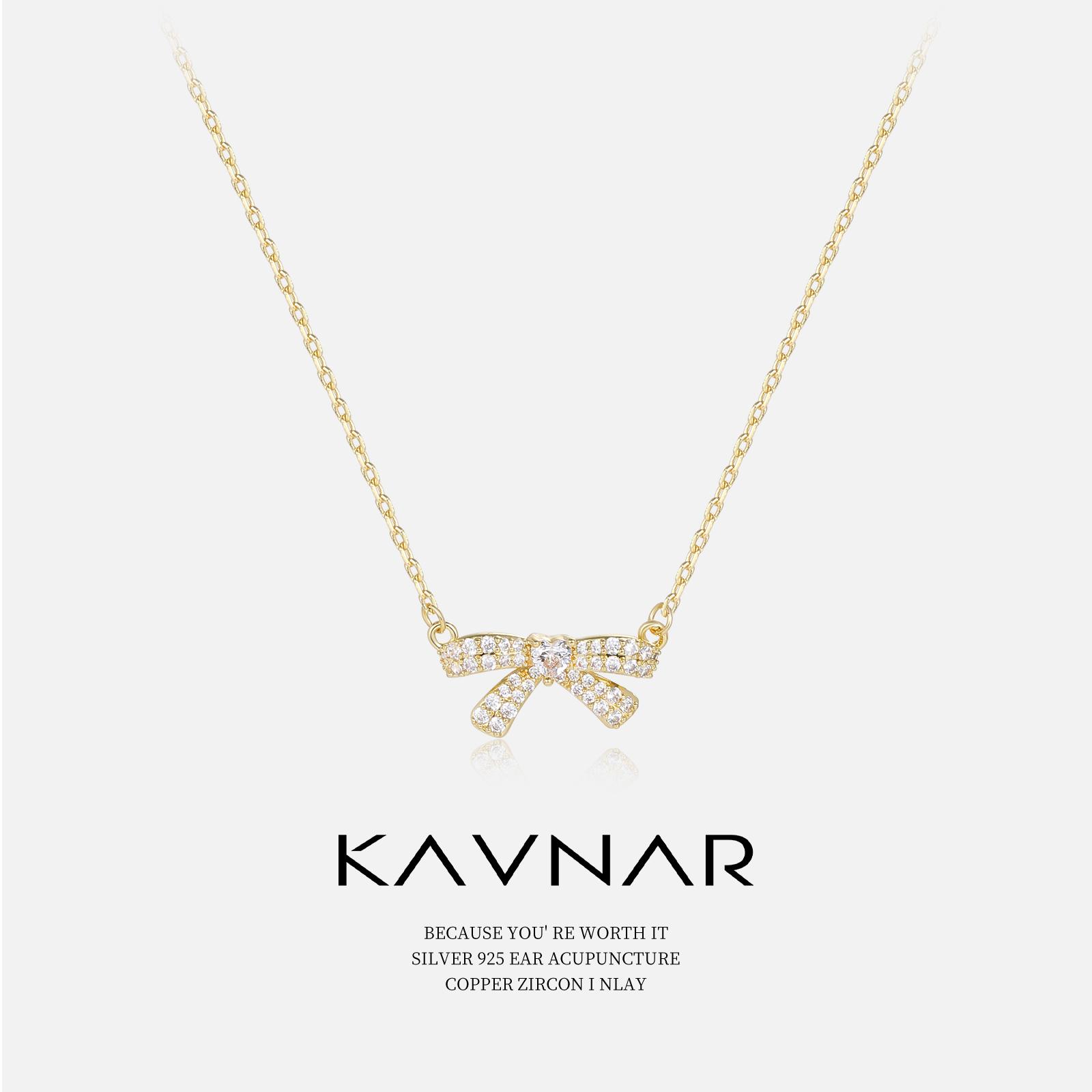Luxury Butterfly Knot Zircon Pendant Necklace 14K Gold Plated Women Fashion Clavicle Chain