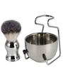 Cobalt Planet Men's Shaving Brush Set, Odorless Nylon Bristles, Brush, Stand, and Soap Bowl (Mirror Finish, 3-Piece Set)