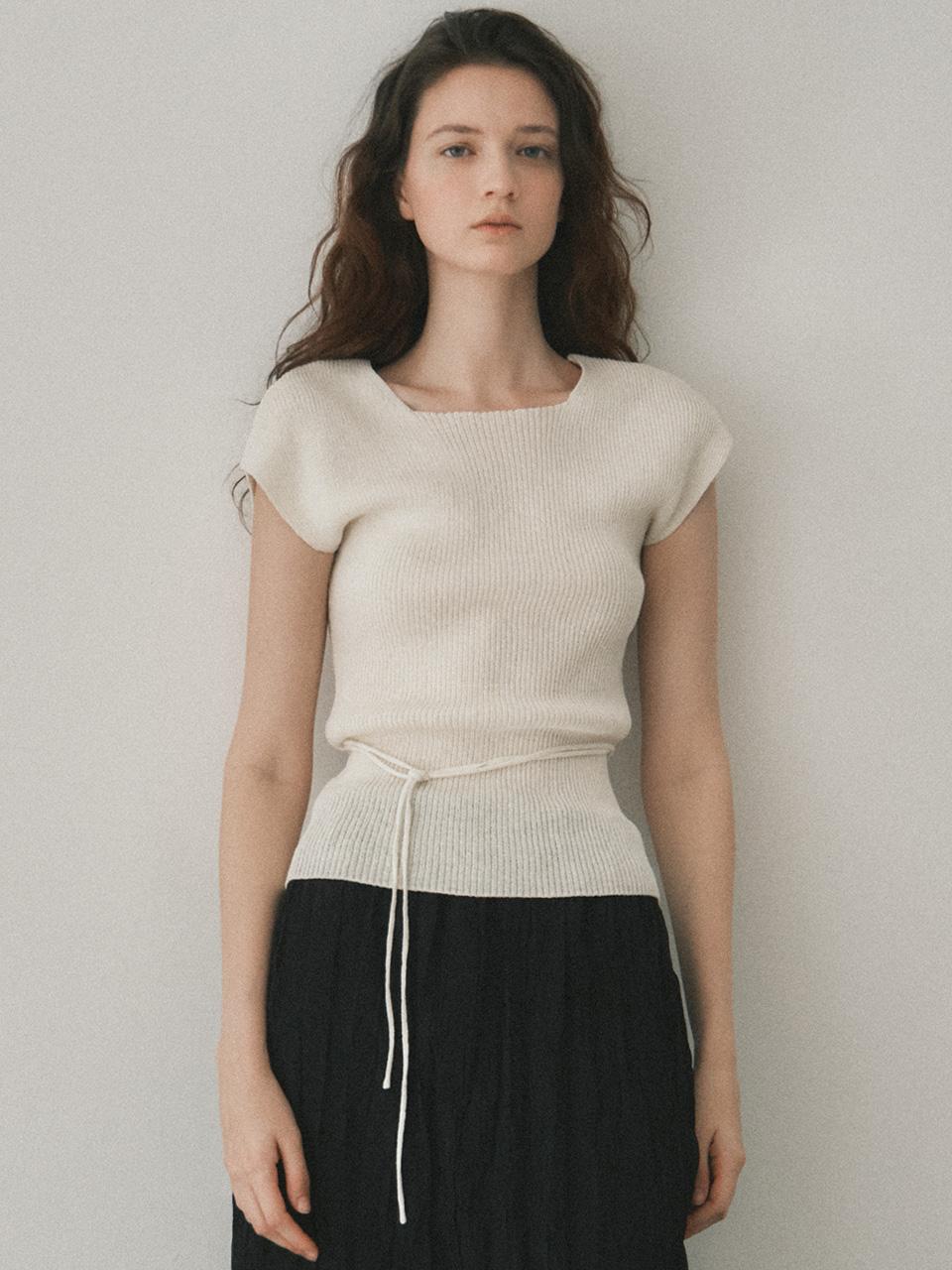 Le Ribbed Cap Sleeveless Knit Top (Cream) Free