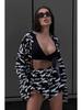 2024 Women's Loose Long-Sleeve Print Pajamas & High-Waisted Shorts Set