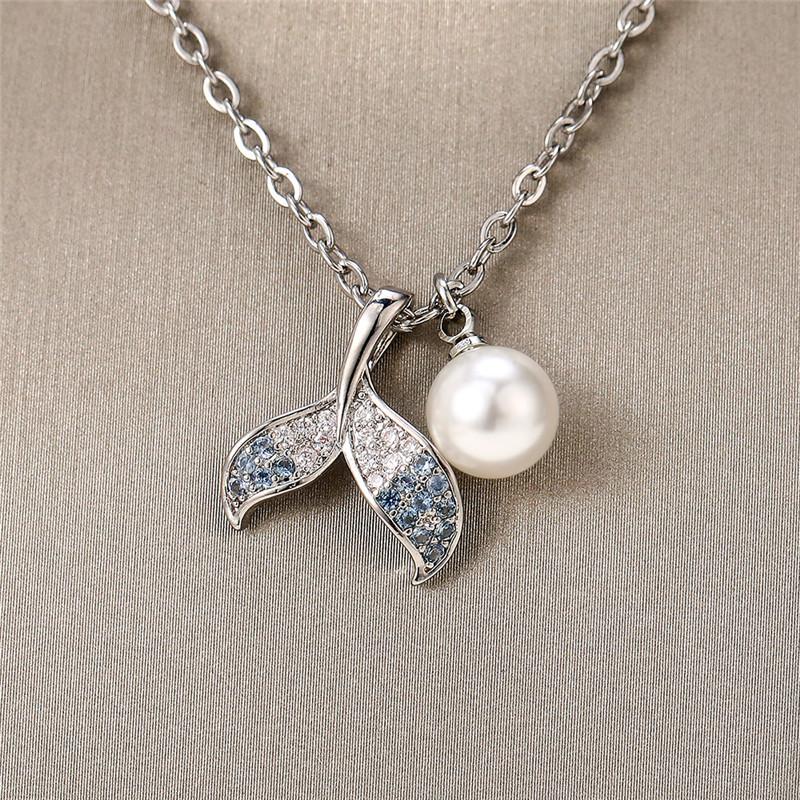 Luxury Design Baroque Imitation Pearl Fishtail Necklace for Women Mermaid Princess Pendant Jewelry Party Necklace Valentine Gifr