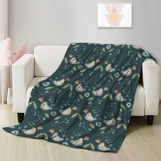 Flower And Bird Blanket Soft Flannel Hummingbird Throw Blanket Washable Cozy Floral Blanket for Adults Kids Couch Bed