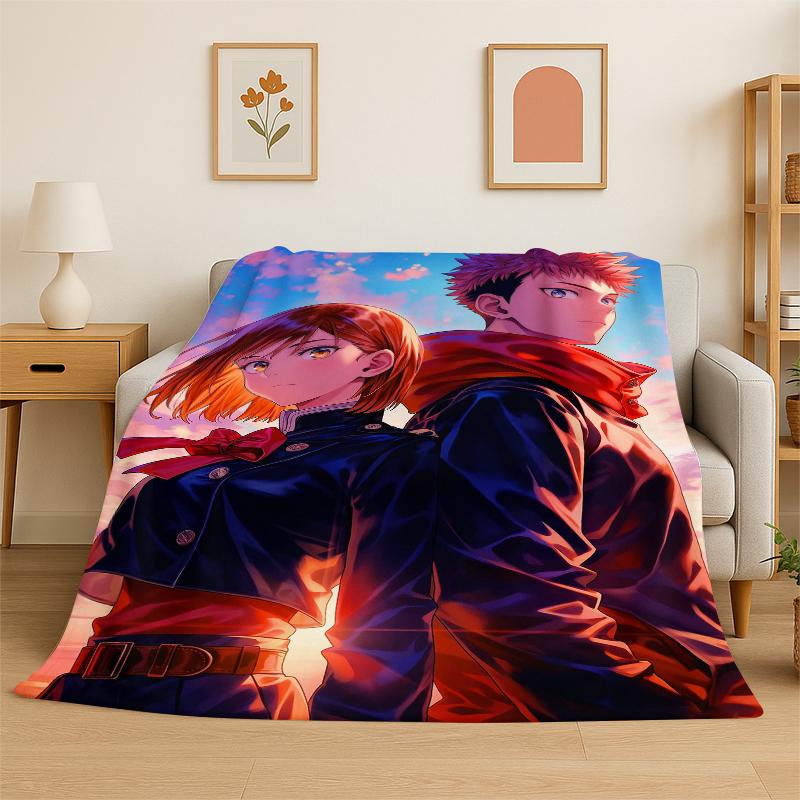 Cartoon Jujutsu Kaisen Anime Itadori Yuj Flannel Blanket Soft Warm Throw Blanket for Bedroom Living Room Bed Travel Picnic Kid