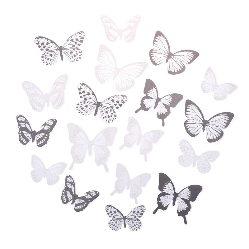 18Pcs/Set Black And White Crystal Butterflies Wall Sticker Beautiful Butterflies Art Decal Home Decor For Refrigerator Kids Room
