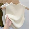 Camisola de punto holgada con cuello medio alto para mujer, sin mangas, de verano, para oficina, informal, 24108