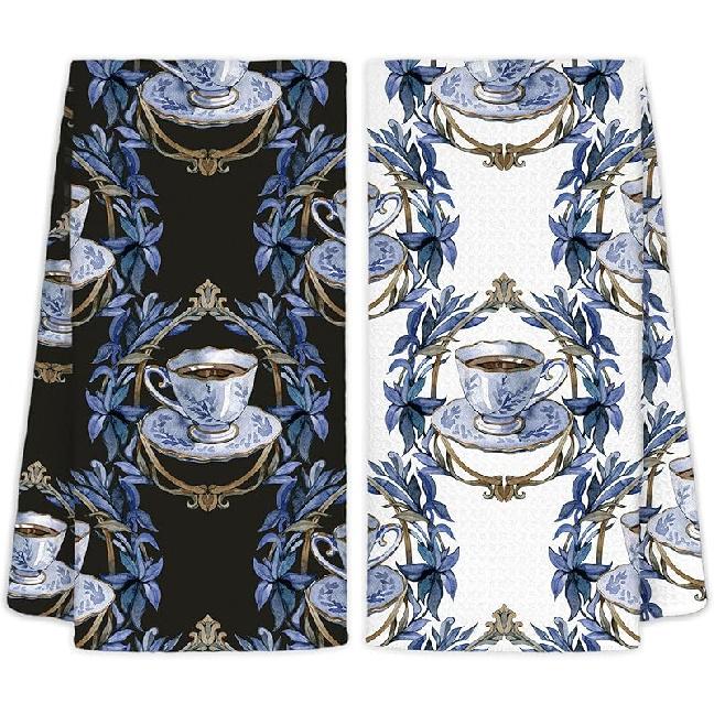 Blue and White Chinoiserie Floral Bird Tea Hand Dish Towels for Kitchen Bathroom, Chinoiserie Decor, Blue Tea Hand Dish Kitchen Towels, 16x24