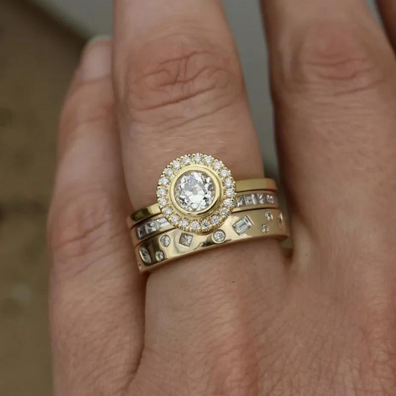 Europa und Die Vereinigten Staaten Geometrischer Mehrschichtiger Ring Damen Exquisites Glänzendes Schmuckset Hochzeitsbankett Zubehör