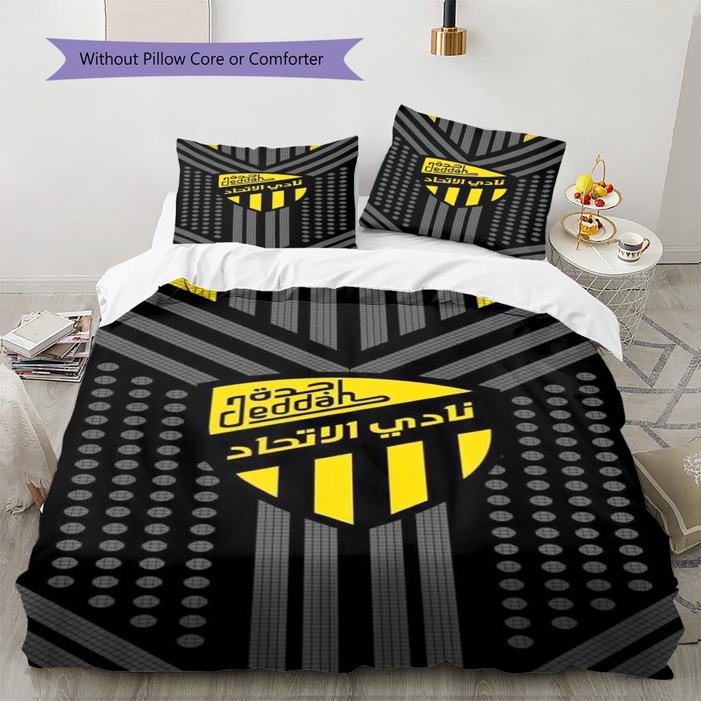 Al-Ittihad Club Logo Pattern Bedding Set Quilt Cover Pillowcase Home Decor Gift (1 * duvet cover + 2 * pillowcase, without core)