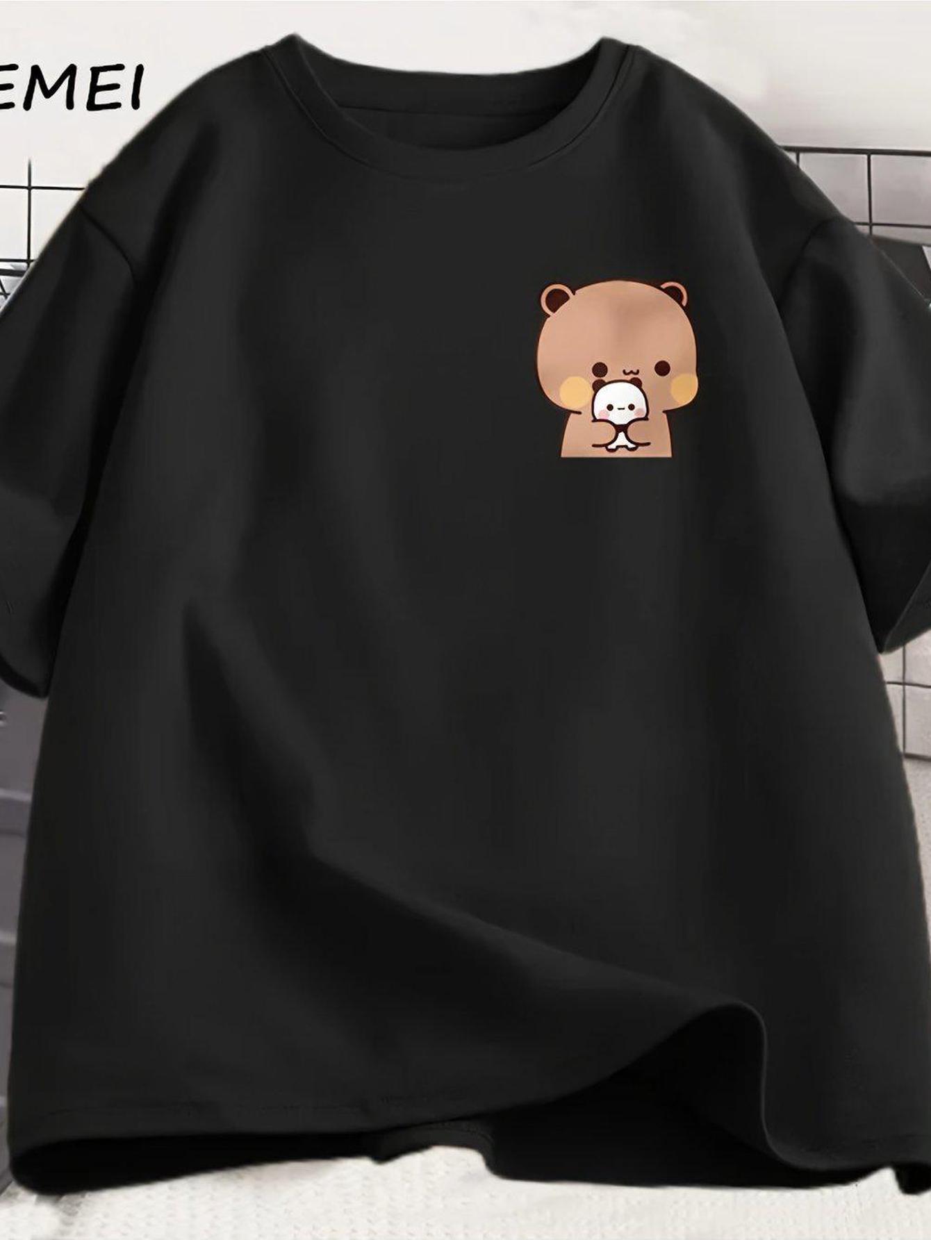 

Bubu Dudu & His Panda Bear Matching Couple T-Shirt - Black Bohemian Style Unisex Short Sleeve Tee for Men & Women XL